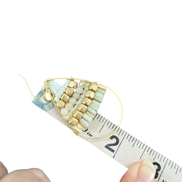 J. Jill Gold Tone Beaded Teardrop Earrings Dangle Drop White Cream Neutral Boho - Picture 8 of 9